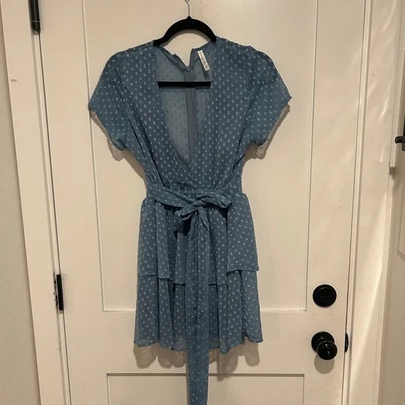 Lucy in the Sky Blue Polka Dot Mini Dress size medium - Picture 2 of 6